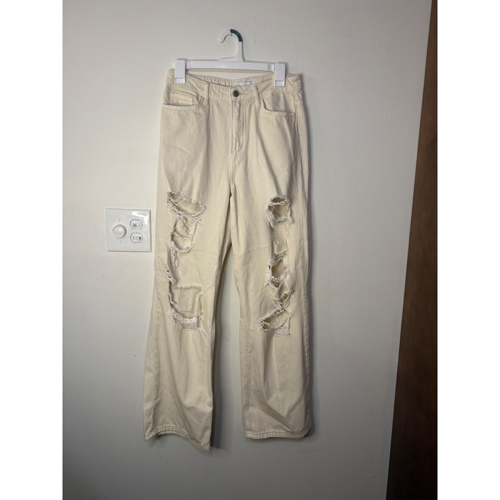 Vervet Distressed Wide Leg High Rise Ivory Denim Size 27